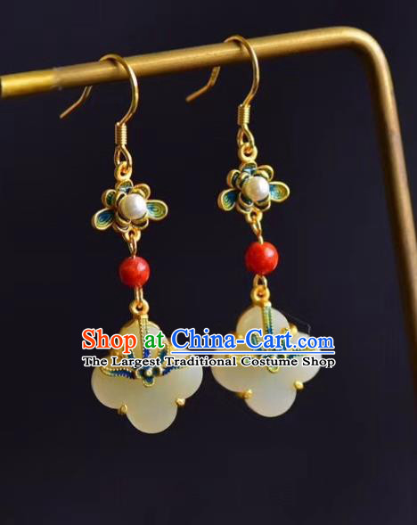 China Traditional Enamel Flower Ear Jewelry Accessories Classical Cheongsam Pearl Jade Earrings