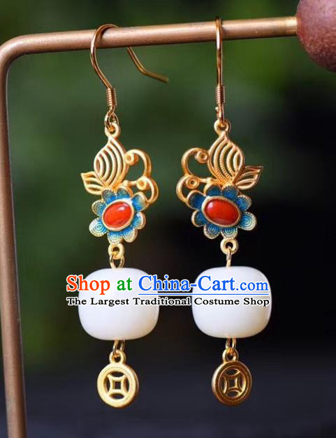 China Traditional Blueing Agate Ear Jewelry Accessories Classical Cheongsam White Jade Earrings