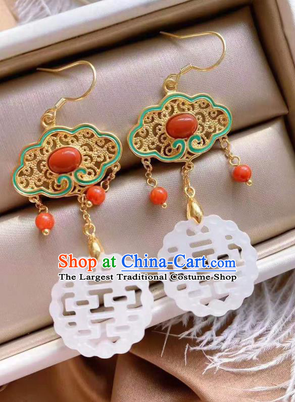 China Traditional Wedding Ear Jewelry Accessories Classical Cheongsam Jade Blueing Earrings