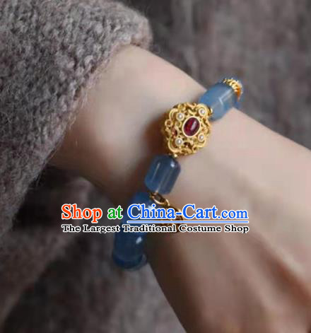 China Handmade Aquamarine Beads Bracelet Traditional Jewelry Accessories National Garnet Bangle