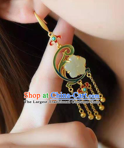 Handmade China Jade Plum Ear National Jewelry Accessories Traditional Cheongsam Golden Tassel Earrings