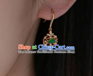 China Traditional Diamond Ear Jewelry Accessories Handmade Golden Jade Earrings