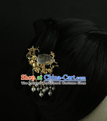 China Traditional Pearls Tassel Hair Stick Handmade Hair Accessories Ming Dynasty Chalcedony Rabbit Hairpin