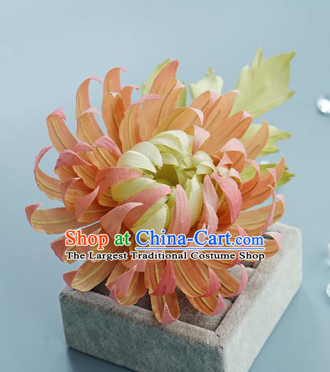 China Song Dynasty Hairpin Traditional Orange Silk Chrysanthemum Hair Stick Handmade Hair Accessories