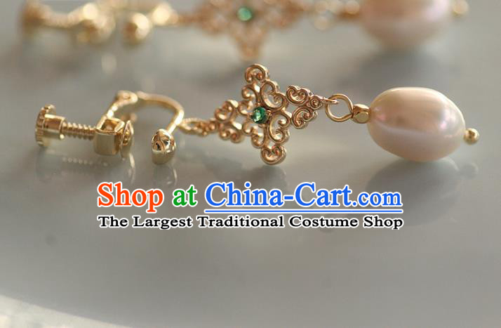 China Traditional Beryl Ear Jewelry Accessories Handmade Cheongsam Pearls Earrings