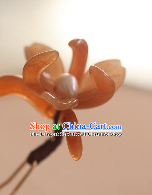 China Handmade Hair Accessories Traditional Song Dynasty Agate Orchid Hairpin Ancient Princess Hair Stick