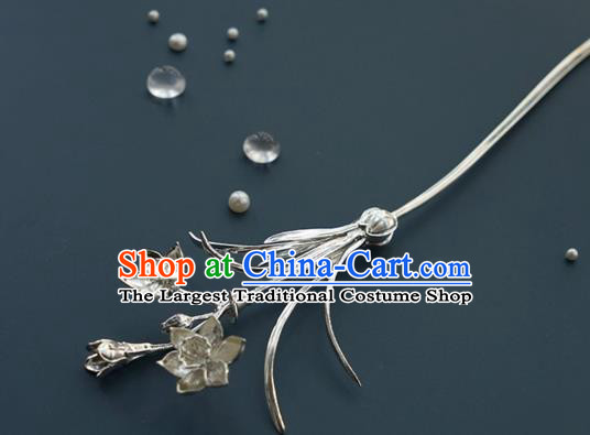 China Traditional Court Lady Daffodil Hairpin Handmade Hair Accessories Ming Dynasty Silver Hair Stick