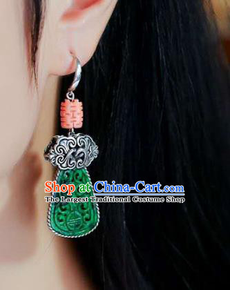 Handmade China Wedding Silver Ear Jewelry Accessories Traditional National Cheongsam Jadeite Earrings