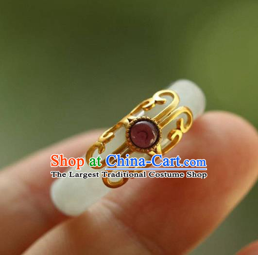 Chinese National Tourmaline Finger Ring Jewelry Traditional Handmade Jade Circlet Accessories