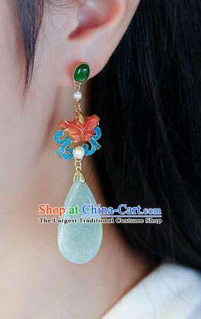 Handmade China Red Butterfly Ear Jewelry Accessories Traditional Cheongsam Jade Carving Earrings