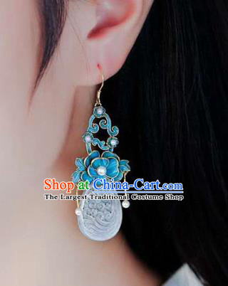 Handmade China Cloisonne Jewelry Pearls Ear Accessories Traditional Cheongsam Jade Earrings