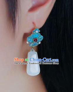 Handmade China Garnet Cloisonne Ear Jewelry Accessories Traditional Cheongsam Jade Pearls Earrings