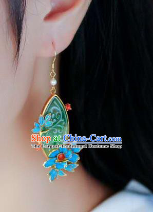 Handmade China Jadeite Earrings Jewelry Accessories Traditional Cheongsam Cloisonne Eardrop