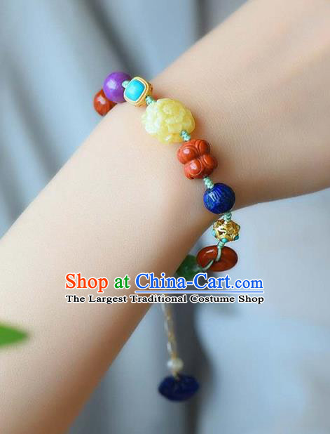 China Handmade Kallaite Colorful Bracelet Traditional Jewelry Accessories National Beeswax Peony Bangle