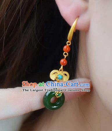 Handmade China Golden Bat Eardrop Traditional Cheongsam Jade Earrings National Jewelry Accessories