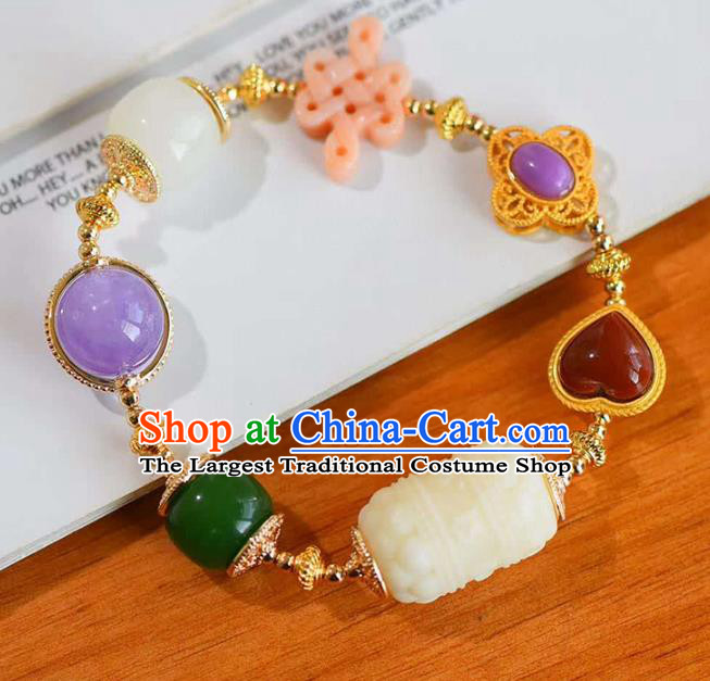 China Handmade Amethyst Bracelet Traditional Jewelry Accessories National Hetian Jade Bangle