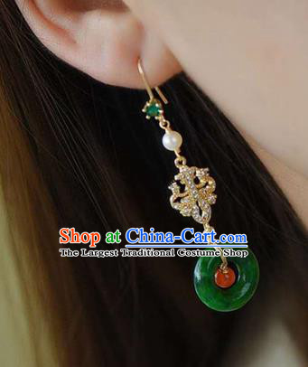 Handmade China Jade Peace Buckle Eardrop National Jewelry Accessories Traditional Cheongsam Crystal Earrings