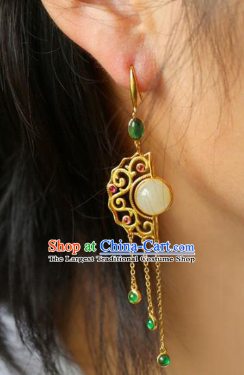 Handmade China National Jewelry Accessories Traditional Cheongsam Jade Earrings Chrysoprase Tassel Eardrop