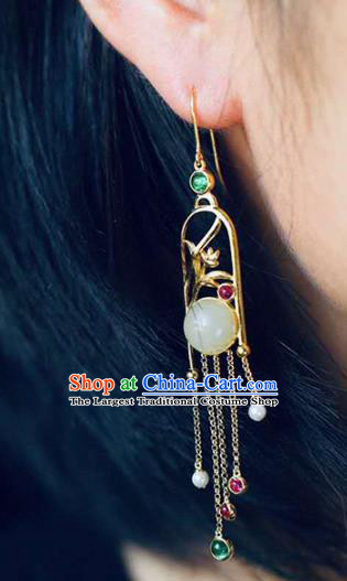 Handmade China Traditional Cheongsam Gems Tassel Earrings National Jewelry Accessories Golden Orchids Eardrop