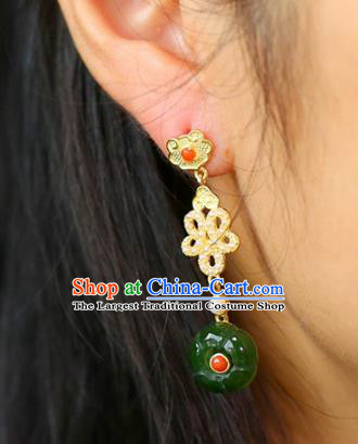 Handmade China National Cheongsam Earrings Traditional Jewelry Accessories Jade Flower Eardrop