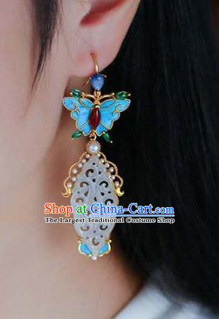 Handmade China Traditional Jewelry Cheongsam Agate Butterfly Earrings Jade Eardrop Accessories