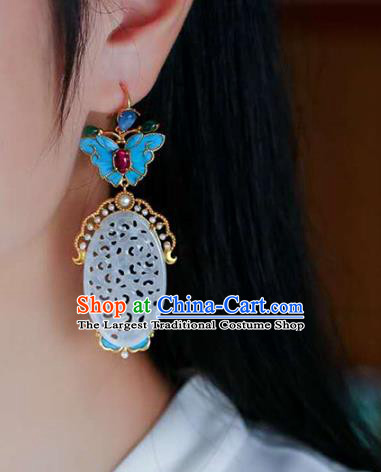 Handmade China Jade Eardrop Accessories Traditional Jewelry National Cheongsam Butterfly Earrings