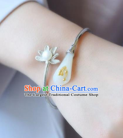 China Handmade Silver Pearl Bracelet Traditional Jewelry Accessories National Jade Mangnolia Bangle