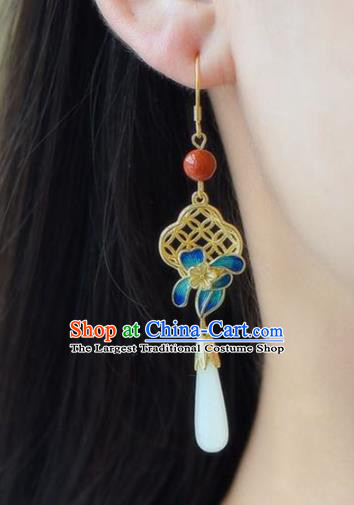 Handmade China Eardrop Accessories Traditional Jewelry National Cheongsam Blueing Flower Earrings