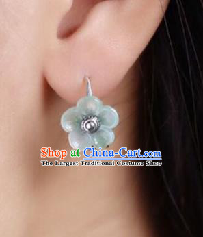 Handmade China Jade Plum Blossom Eardrop Accessories Traditional Jewelry National Cheongsam Silver Earrings