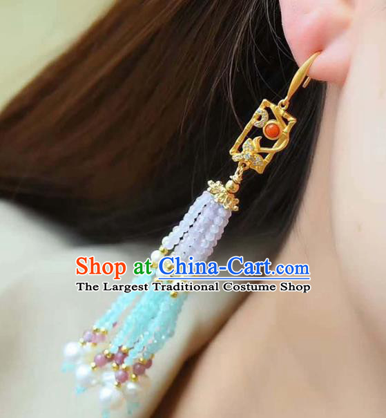 Handmade China Colorful Beads Tassel Eardrop Accessories Traditional Jewelry National Earrings