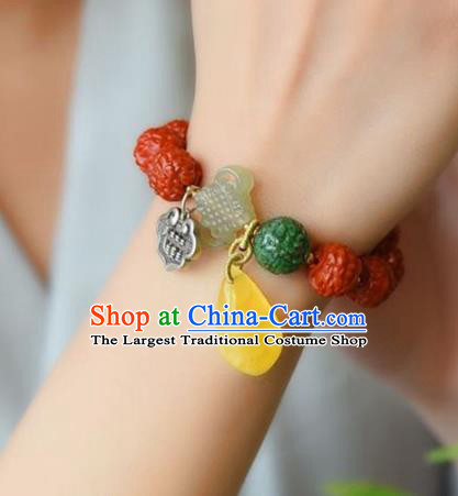 China Handmade Agate Carving Dragon Bracelet Traditional Jewelry Accessories National Beeswax Silver Bangle