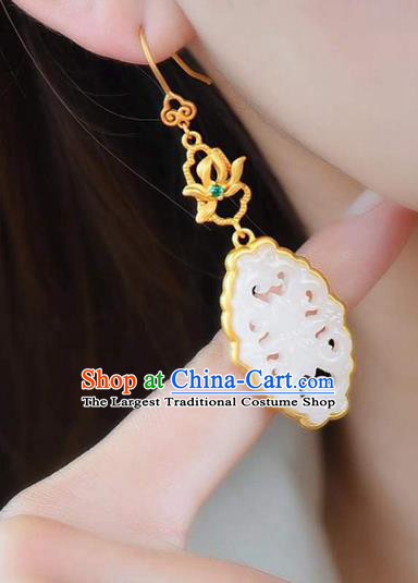 Handmade China Golden Eardrop Accessories Traditional Wedding Jewelry National Cheongsam Jade Earrings