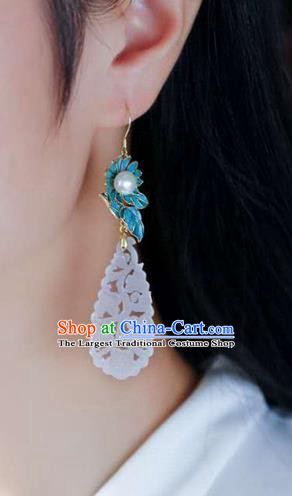 Handmade China National Jade Jewelry Cheongsam Pearl Earrings Traditional Eardrop Accessories