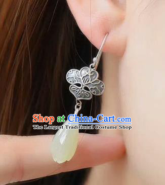 Handmade China National Jade Mangnolia Earrings Traditional Jewelry Cheongsam Eardrop Silver Accessories