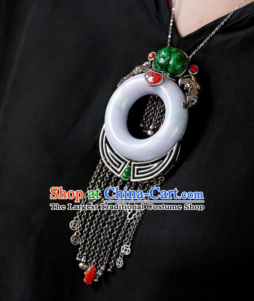 Chinese Handmade Silver Tassel Necklet Pendant National Classical Jade Necklace Accessories