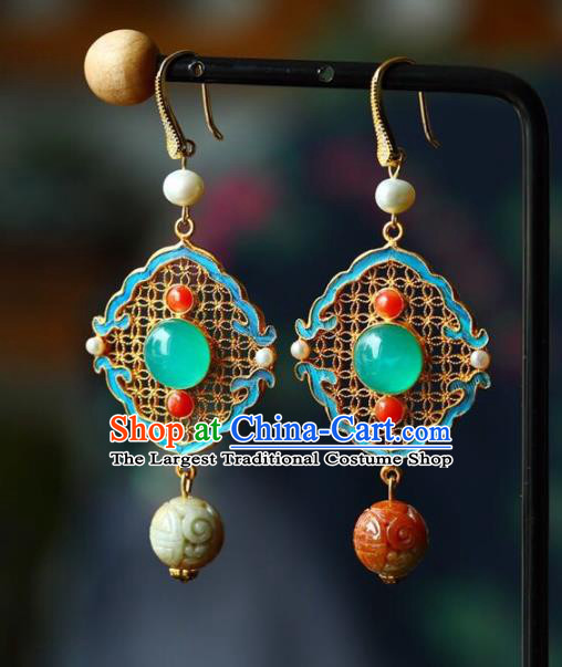 Handmade China Jadeite Eardrop Jewelry Traditional Qing Dynasty Accessories National Cheongsam Earrings