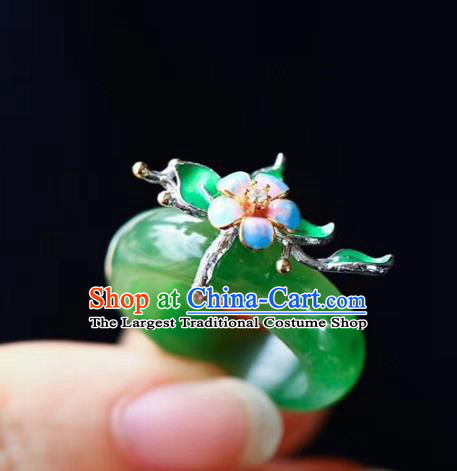 Chinese National Blueing Flower Ring Jewelry Traditional Handmade Silver Jade Circlet Accessories