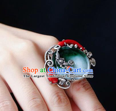 Chinese Traditional Handmade Jadeite Accessories Silver Ring National Circlet Jewelry