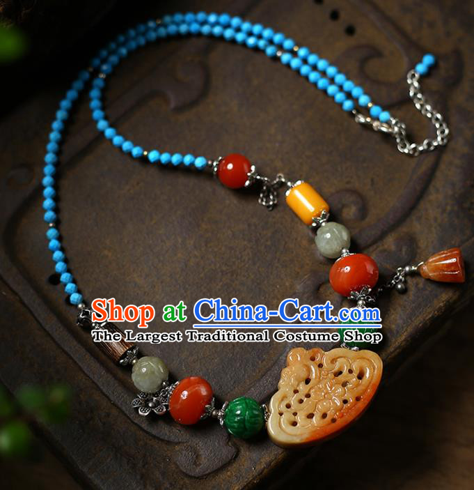 Chinese Handmade Jade Accessories National Agate Necklet Classical Kallaite Necklace