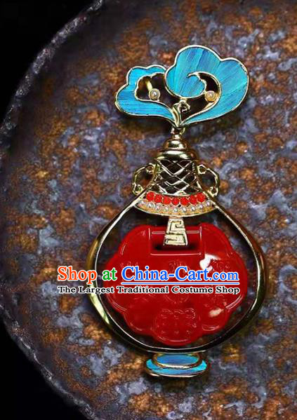 Chinese Handmade Agate Lock Necklet Pendant National Classical Silver Necklace Accessories