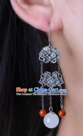 Handmade China Silver Eardrop Jewelry Traditional Cheongsam Accessories National Hetian Jade Earrings