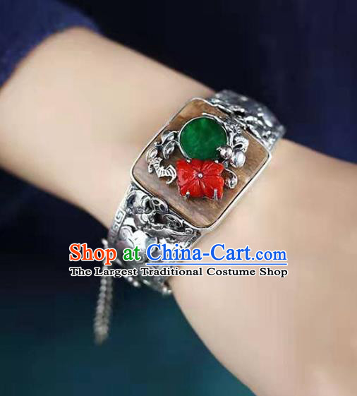 China National Silver Bangle Traditional Eaglewood Jewelry Accessories Handmade Jadeite Bracelet