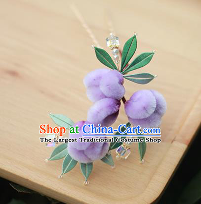 Chinese Qing Dynasty Hairpin Ancient Princess Purple Velvet Flowers Hair Stick Traditional Hair Accessories