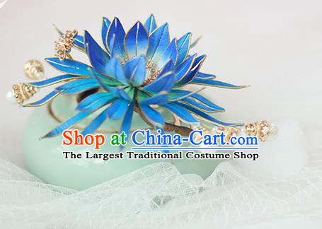 Chinese Traditional Hanfu Hair Accessories Blue Epiphyllum Hairpin Ancient Princess Hair Comb