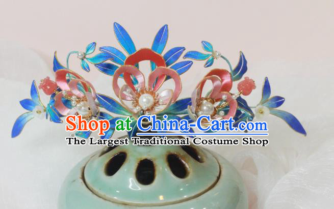 Chinese Traditional Song Dynasty Silk Peony Hair Crown Ancient Court Woman Hairpin