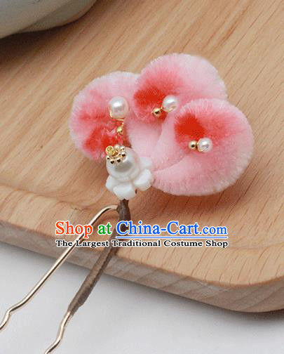 Chinese Ancient Princess Hairpin Pearls Hair Accessories Traditional Hanfu Red Velvet Fox Tail Hair Stick