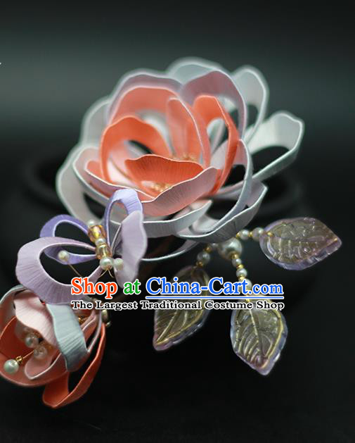 Chinese Traditional Hanfu Hair Stick Ancient Princess Silk Rose Hairpin Hair Accessories