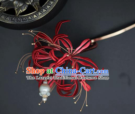 Chinese Traditional Hair Stick Hanfu Hair Accessories Handmade Classical Red Spider Lily Hairpin