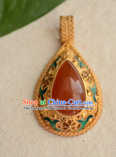 China Traditional Cloisonne Jewelry Accessories Ancient Qing Dynasty Agate Necklace Pendant