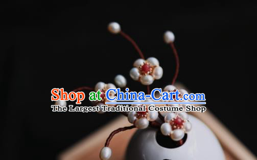 Chinese Traditional Hanfu Hairpin Ancient Princess Pearls Plum Blossom Hair Stick